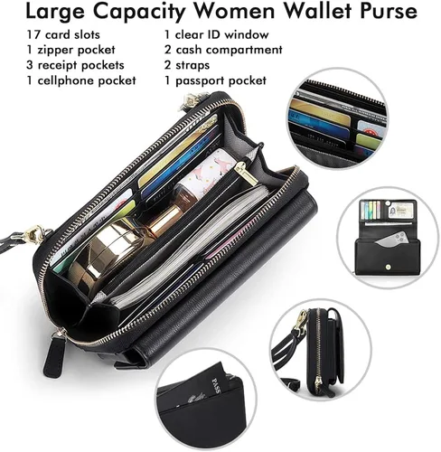 Vista 4 de RONSIN Cartera cruzada para mujer, tarjetero RFID, 2 correas
