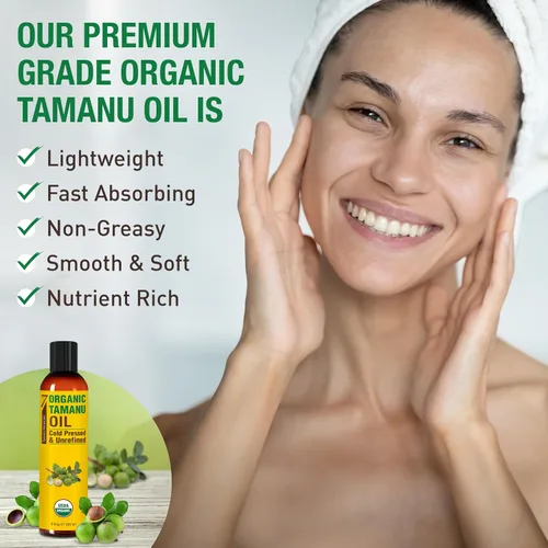 Vista 4 de Seven Minerals Aceite orgánico de Tamanu USDA – Big 8oz (8.1 fl oz) – Prensado en frío y 100% puro Tamanu orgánico para piel, cara, cabello y uñas