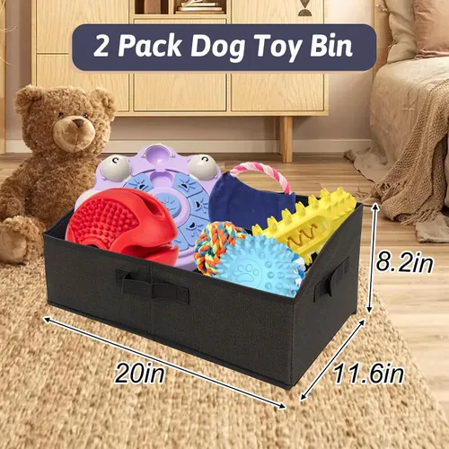 Vista 2 de VCEPJH Organizador de caja de juguetes plegable para perros, paquete de 2 cubos grandes de juguetes para perros con asa de tela, cesta abierta