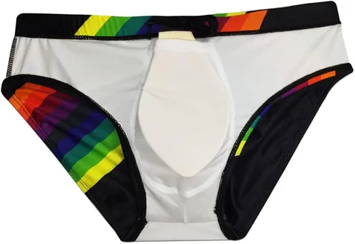 Vista 6 de Bañador de natación con almohadilla push-up para hombre, con relleno, arco iris, sexy, baño de sol, surf