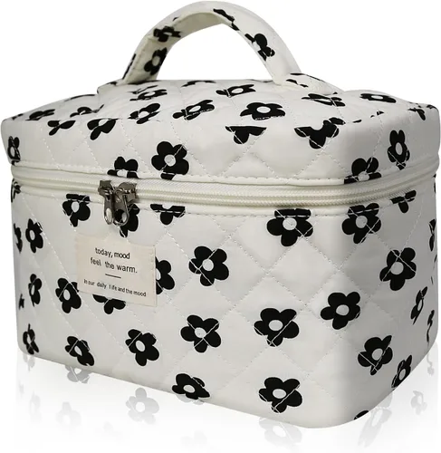 Vista 22 de Gosect Bolsa de maquillaje grande, bonita bolsa de cosméticos para mujeres y niñas, bolsa de aseo estética de coqueta floral, bolsa organizadora