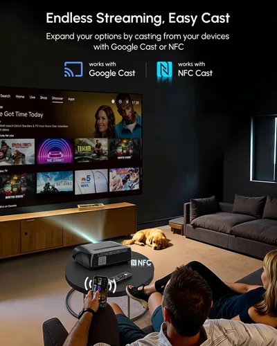Vista 8 de Daytime 4K Projector【Google TV / 2300 ANSI】Smart Movie Projector with WiFi 6 and Bluetooth, 38W Dolby ToF Autofocus NFC/Voice Control HDMI ARC, Home