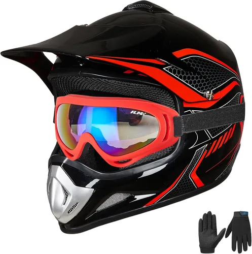 Vista 11 de ILM - Casco para niños o jóvenes para motocross o cuatrimoto o calle, de cara completa, para moto, incluye lentes y guantes, aprobado por el DOT