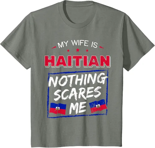 Vista 103 de My Wife Is Haitian Republic of Haiti Heritage Roots - Camiseta con bandera, Negro, S