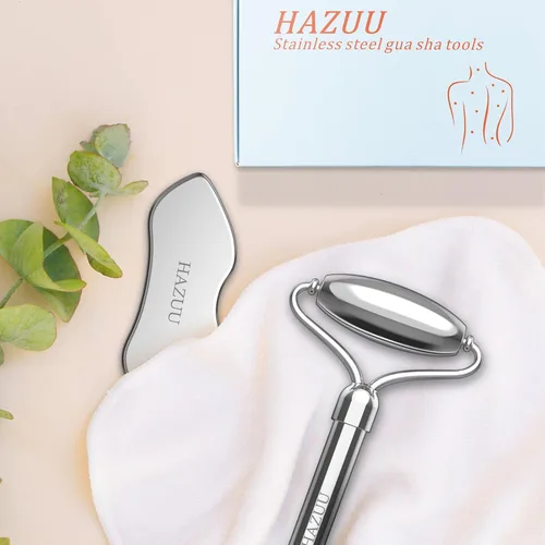 Vista 7 de Rodillos de acero inoxidable Gua Sha y cara - Rodillo de metal para ojos y cuello, herramientas de masaje facial antienvejecimiento, kit de Jgs-1