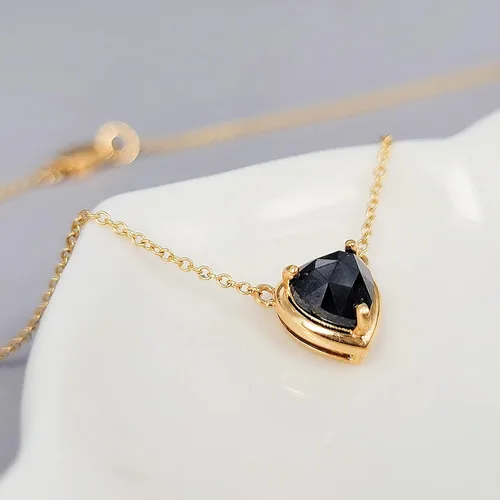 Vista 5 de 18K Solid Yellow Gold Genuine Gemstone Choker Necklace, 15 inches Chain Pendant Dainty Necklace gift for her