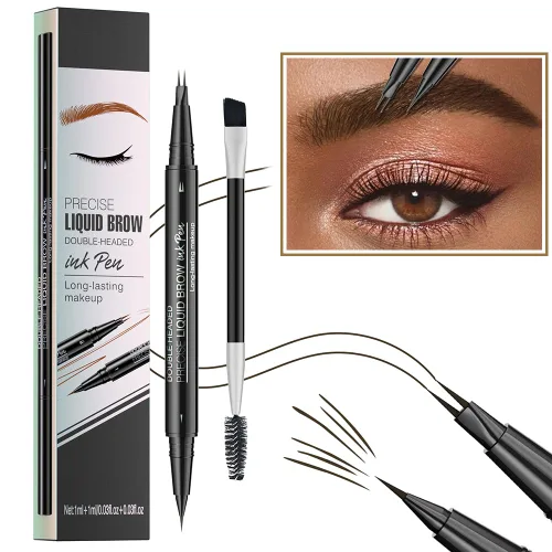 Vista 15 de Pinkiou Lápiz de cejas Microblading - Lápiz de cejas 2 en 1 de doble punta con 4 puntas de tenedor y cepillo de precisión, negro