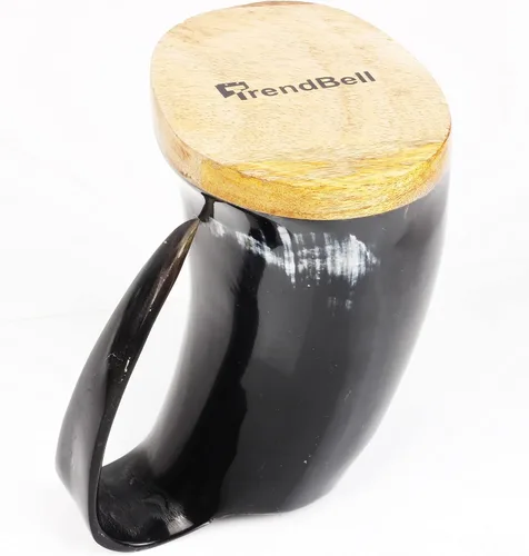 Vista 5 de Taza de cuerno vikingo con diseño de león original, jarra de cerveza vikinga con fondo de madera súper dura, ideal para amantes de la cerveza, vino