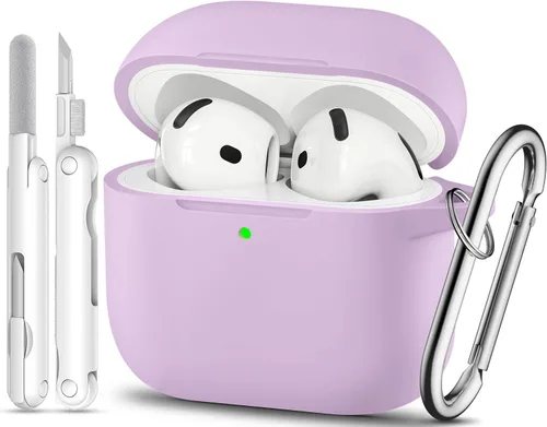 Vista 23 de Funda para AirPods Pro, funda de silicona suave compatible con Airpods Pro de 2ª/1ª generación para mujeres y niñas, con kit de limpieza y llavero 1