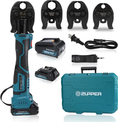 Vista 9 de ZUPPER Mini Kit de Herramientas de Prensa con 3 Matrices de Compresión PEX F1807 de 1/2", 3/4", 1" EE. UU. Compacto, Motor Sin Escobillas, 2 piezas