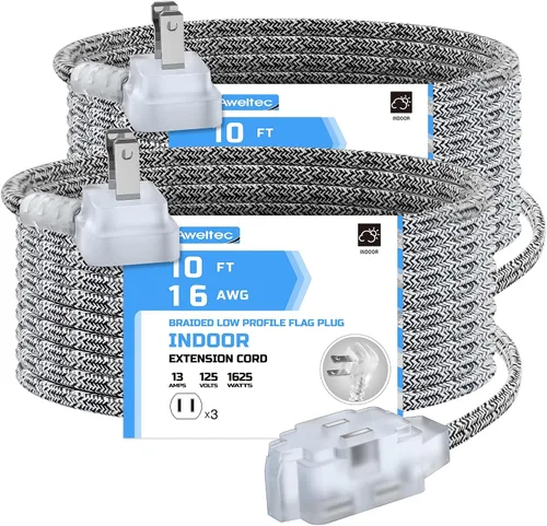 Vista 8 de Paquete de 2 cables de extensión de 15 pies, cable trenzado de 3 salidas, cable de calibre 16 SPT-2, protector de manipulación de múltiples salidas