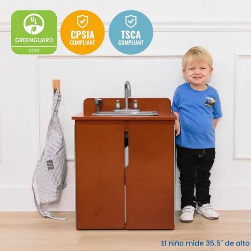 Vista 6 de ECR4Kids Fregadero de cocina para niños, de madera, nogal oscuro
