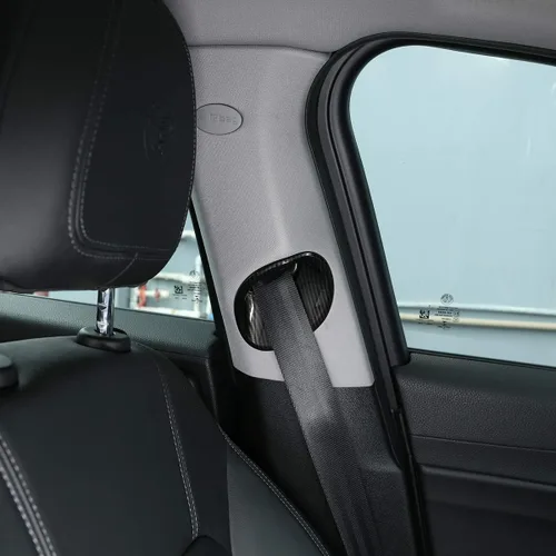 Vista 4 de ABS coche interior cinturón de seguridad delantero cinturón de seguridad cubierta ajuste adhesivo para Alfa Romeo Giulia 2017 2018 2019 Auto Fibra