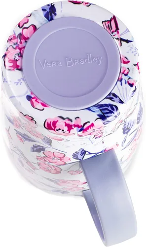 Vista 3 de Vera Bradley Taza de café aislada con asa, taza de 18 onzas de acero inoxidable con tapa, taza térmica de metal con flores rosadas, colibrí Ditsy