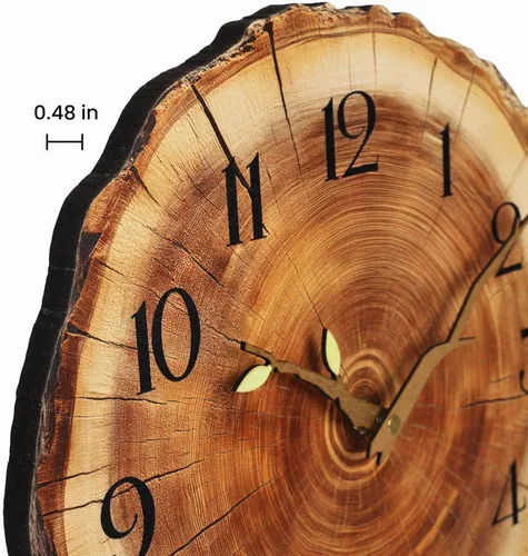 Vista 3 de JoFomp Reloj de pared de madera con anillo anual, funciona con pilas, reloj de pared silencioso de 12 pulgadas sin tictac, reloj de pared rústico