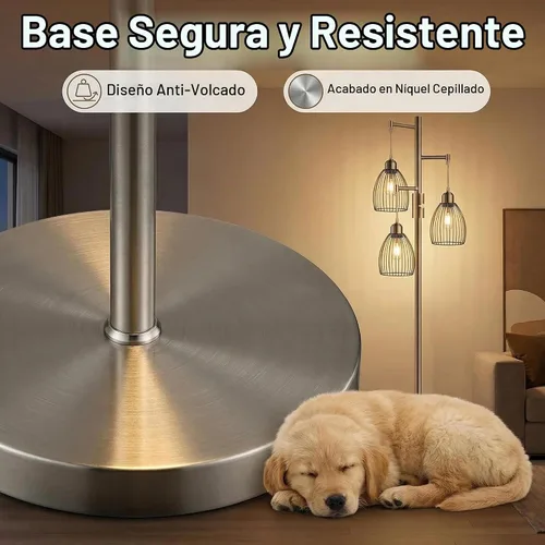 Vista 4 de Lámpara de pie regulable, lámparas de pie industriales para sala de estar, lámpara de árbol de níquel cepillado, lámpara de pie, lámparas altas