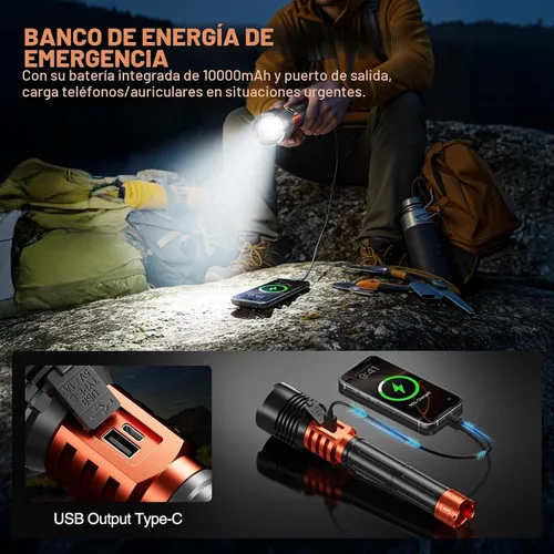 Vista 7 de Wdtpro Linternas LED Recargables de Alto Lúmenes, Linterna Recargable Súper Brillante de 90,000LM con Pantalla LCD, 5 Modos e Impermeable Potente