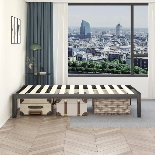 Vista 8 de MAF - Base de cama de plataforma de 14 pulgadas para cama individual con listones de madera, base de cama de metal resistente de 3500 libras