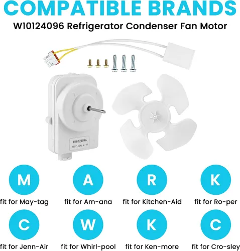 Vista 6 de Kit de motor de ventilador de condensador W10124096 compatible con refrigeradores Whirl-Pool Kitche-Naid que reemplaza 2188538 2188727 W10130108