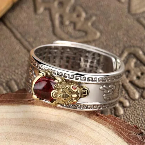 Vista 7 de SLINHEWEI Anillo de Feng Shui Pixiu Mantra 2023, anillo Pixiu Feng Shui para hombres y mujeres, anillo ajustable para riqueza y protección, amuleto