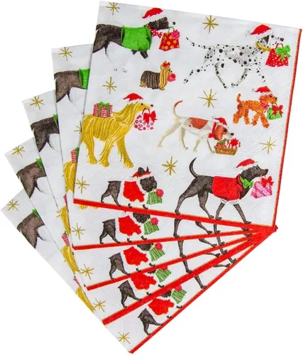 Vista 4 de Entretenimiento con servilletas de cóctel Caspari de Navidad, color blanco