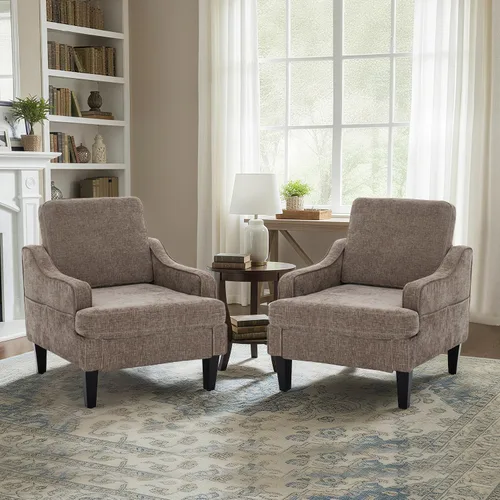 Vista 16 de Silla de acento moderna para dormitorio, silla de lectura tapizada con bolsillos laterales, sillas cómodas para sala de estar, sillón para sala
