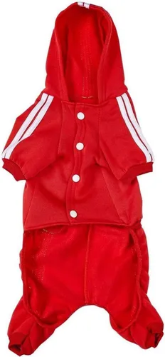 Vista 3 de Traje para mascotas – Lindo suéter con capucha para perro, ropa de invierno, pijama de 4 patas, rojo para cachorros, perros pequeños, medianos