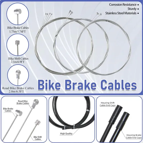 Vista 4 de Kit universal de cables de freno de bicicleta, carcasa de cable de freno de bicicleta y carcasa de cable de cambio de bicicleta con tapas de extremo