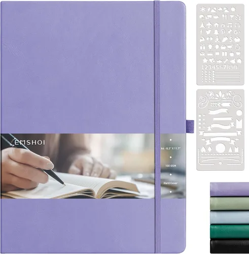 Vista 9 de EMSHOI Diario punteado, 8.5 x 11 pulgadas, tapa dura de cuero para mujeres y hombres, 192 páginas, cuaderno de cuadrícula de puntos de 100 GSM