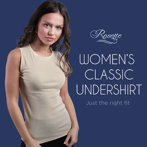 Vista 2 de Rosette Camiseta sin mangas para mujer - Algodón - Cuello alto, diseño de hombro completo Marfil