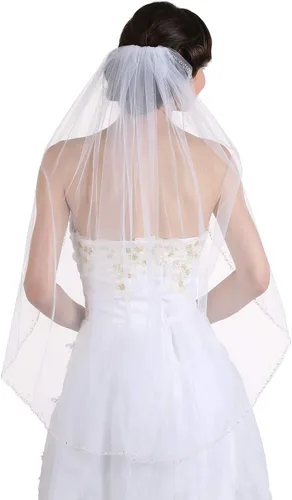 Vista 3 de SAMKY 1T 1 Tier Hand Sewn Pearl Beaded Edge Bridal Veil