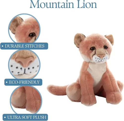Vista 2 de The Petting Zoo Peluche de león de montaña, regalos para niños, animales salvajes del zoológico Onez, juguete de peluche de león de montaña sentado