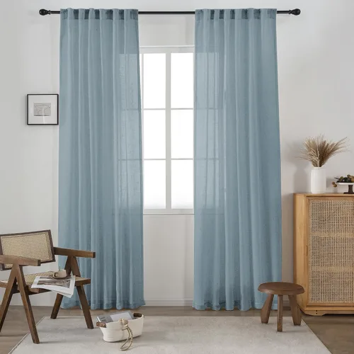 Vista 14 de 2 paneles de cortinas de lino transparente natural de 45 pulgadas, color beige para ventanas pequeñas, bolsillo con pestaña trasera, cortinas cortas