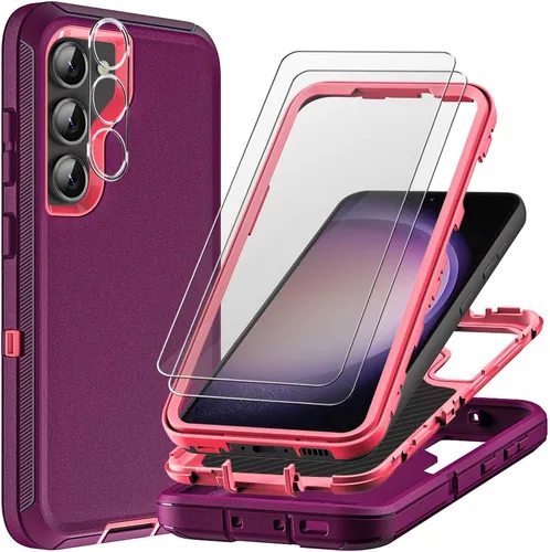 Vista 9 de Funda para Samsung Galaxy S23 con 2 protectores de pantalla de vidrio templado y 1 protector de lente de cámara, 3 en 1 resistente a prueba