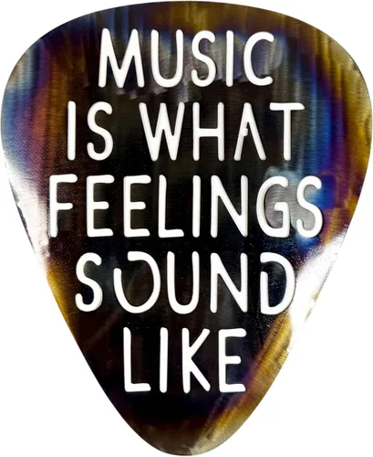 Vista 10 de Top Brass Arte de pared jumbo de metal con púa de guitarra de 16 pulgadas, cita "Music Is What Feelings Sound Like", decoración de pared de acero