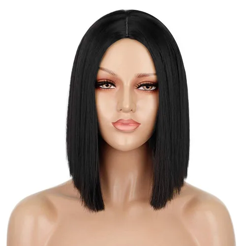 Vista 13 de Peluca colorida de cabello sintético liso, de raya en medio y longitud al hombro, para mujer, moderna Azul cielo