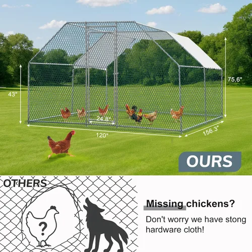 Vista 6 de Outvita Gallinero, Casa Grande de Metal para Pollos de 13×10 pies, Jaula de Hábitat de Aves de Corral con Cubierta Impermeable, Gallinero