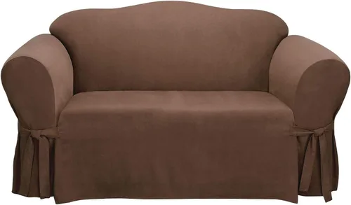 Vista 22 de SURE FIT funda para silla con alas y cojín en T de gamuza suave, de una pieza, ajuste relajado, poliéster, lavable a máquina, color chocolate