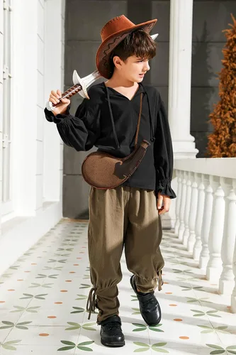 Vista 4 de Bbalizko Camisa de disfraz de pirata medieval para niños, renacentista, medieval, con volantes, manga larga, para Halloween, jacobita escocesa