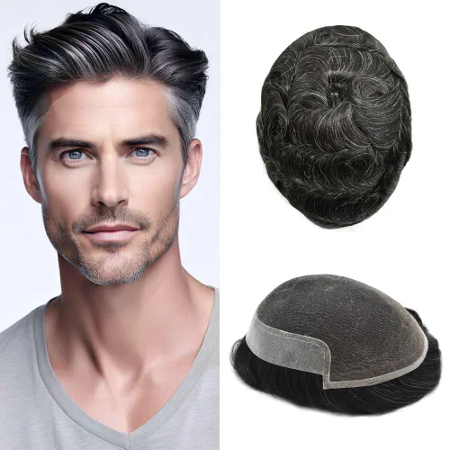 Vista 19 de Mens Toupee Remy Human Hair System For Men Bleached Knot Toupee Hair Piece For Men French Lace Toupee For Men Hairpiece 8X10#17 Dark Ash Blonde 90%