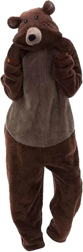 Vista 4 de Akklian Pijama unisex para adultos, disfraz de animal de una pieza, esponjoso, oso para el hogar, para parejas