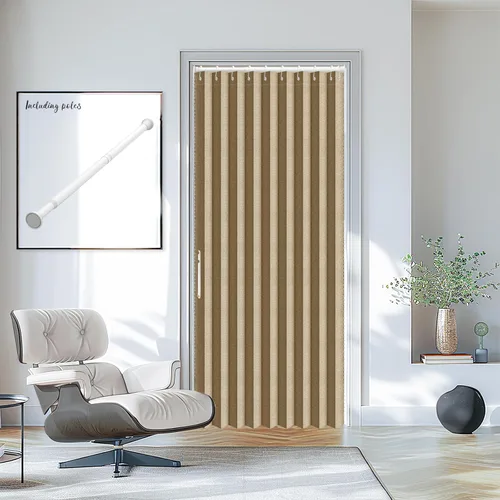Vista 14 de AJAZZ Conjunto: Barras para cortinas sin perforación (28-39" de ancho) y cortina acordeón para puerta, beige 43" de ancho × 78" de largo, puertas