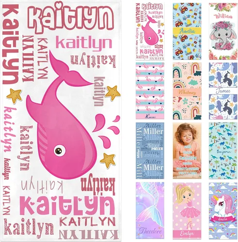 Vista 26 de Toallas de playa personalizadas para adultos y niños con nombres, toallas de playa personalizadas para hombres y mujeres, toalla de baño