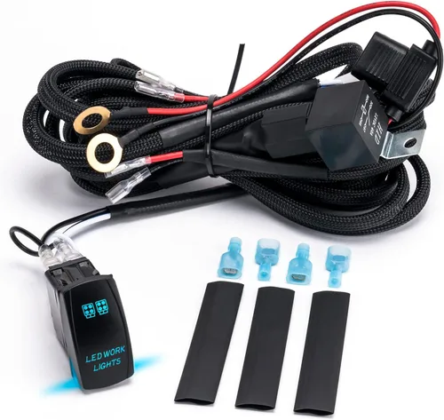 Vista 9 de 1 arnés de cableado de plomo para barra de luz LED — Kit IP68 de nailon de 12V 40A 300W 16AWG Nylon Wiring Harness 40A Relay + 30A Fuse Fits