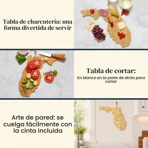 Vista 2 de Totally Bamboo Destination Tabla de cortar con forma del estado de Florida, tabla de servir charcutería y queso, regalo de Florida para decoración