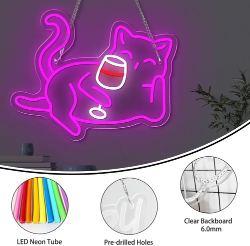 Vista 6 de Letrero de neón para decoración de pared, bonita luz nocturna de neón de gato para dormitorio, letrero con luz LED, regalos para niños y niñas