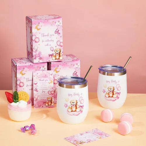 Vista 5 de Hoolerry Juego de 6 tazas para baby shower, vaso de acero inoxidable de 12