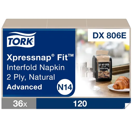 Vista 3 de Tork Xpressnap Fit - Servilleta dispensadora natural N14, compostable de 2 capas, 36 paquetes x 120 servilletas, DX806E