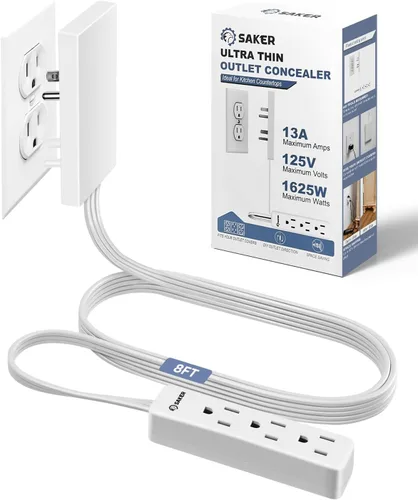 Vista 12 de Saker Cable de extensión doble de 5 pies plano con 6 tomas, 1625W Cable de extensión con cubierta de toma, enchufe plano, a prueba de bebés