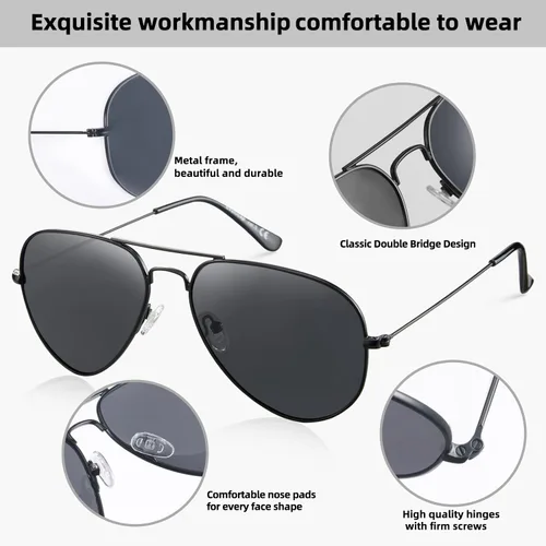 Vista 3 de EVANLCAP Gafas de sol polarizadas para mujer, protección UV, gafas de sol retro de aviador para hombre